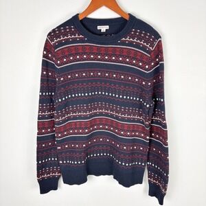 Merona Navy Red White Fair Isle Knit Sweater‎ Pullover Long Sleeve Size M